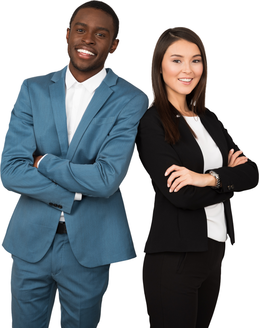 Smiling Man and Woman in Corporate Attire